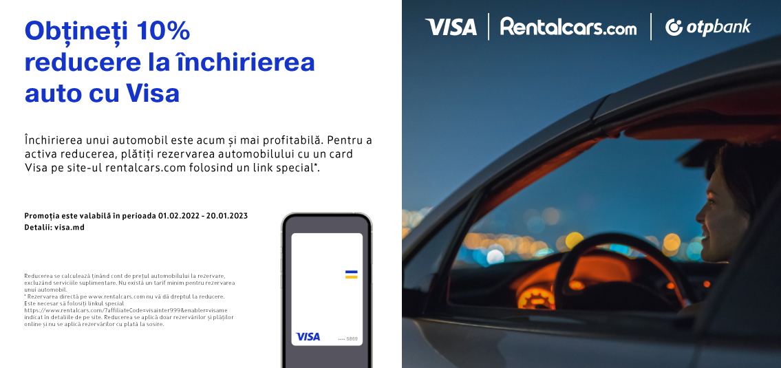 Obține 10% reducere la închirierea auto cu Visa și OTP Bank